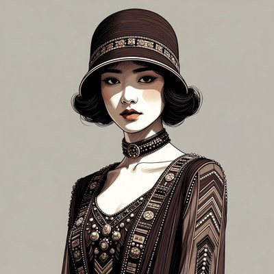 Asian woman in 1920s cloche hat