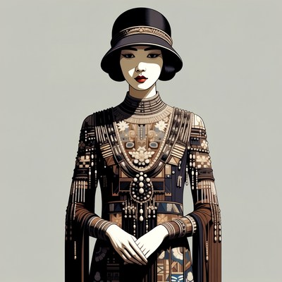 Asian woman in 1920s cloche hat