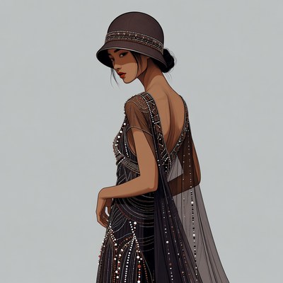 Asian woman in beaded 1920s dress