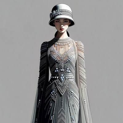 Asian woman in beaded flapper dress