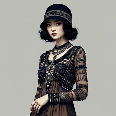 Asian woman in 1920s beaded dress