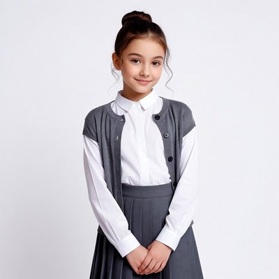 Girl in gray school uniform