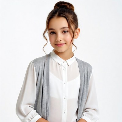 Girl with bun hairstyle in gray vest