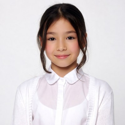 Asian girl smiling in white blouse