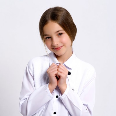 Girl smiling with hands clasped