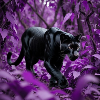 Black Panther in Purple Forest