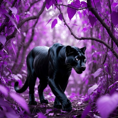 Black Panther in Purple Forest
