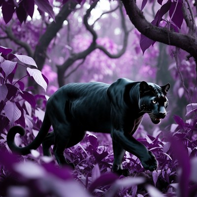 Black Panther in Purple Forest