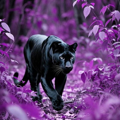 Black Panther in Purple Forest