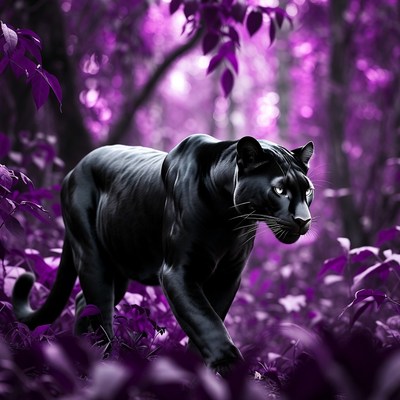 Black Panther in Purple Forest