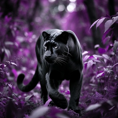 Black Panther Prowl in Purple Forest