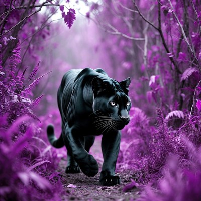 Black Panther in Purple Forest