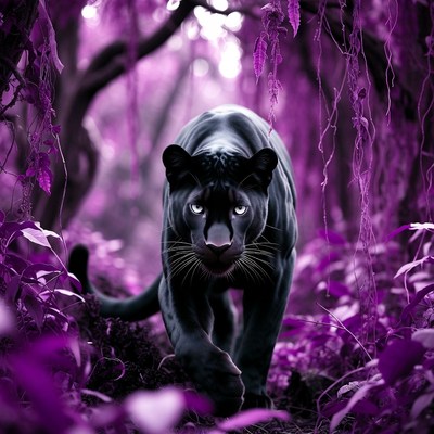 Black Panther in Purple Jungle