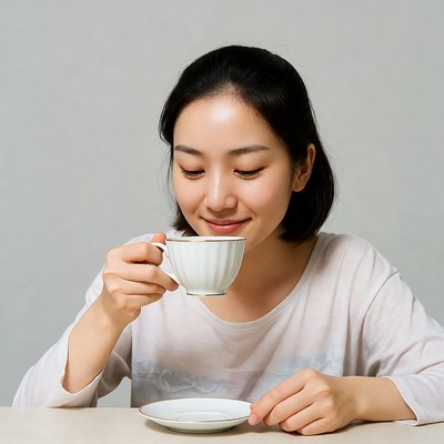 Asian woman drinking tea