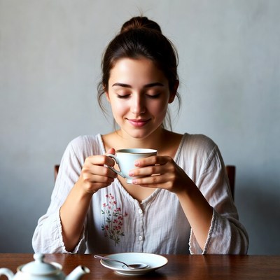 Woman sipping tea from cup