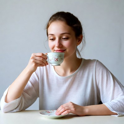 Young woman drinking tea