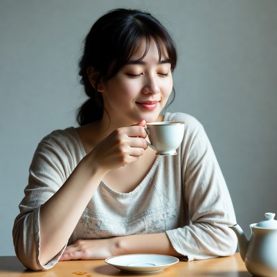Asian woman drinking tea