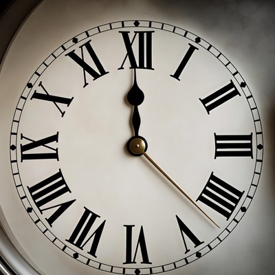 Close-up Roman numeral clock face