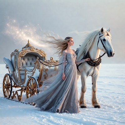 Woman with white horse and carriage