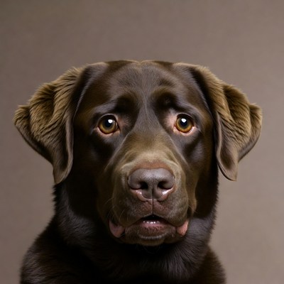 Chocolate Labrador Retriever with sad eyes