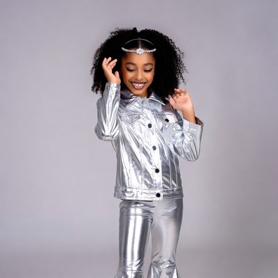 African-American girl dancing in silver outfit