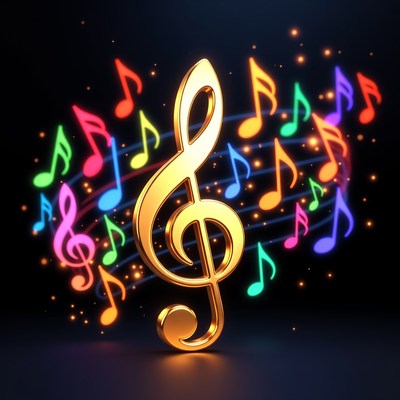 Golden Treble Clef with Colorful Notes