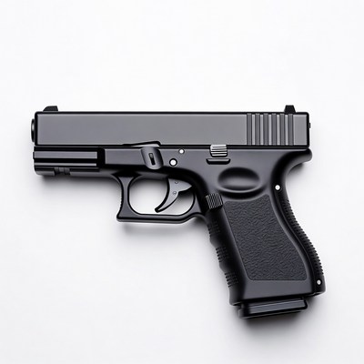 Black Glock pistol on white background