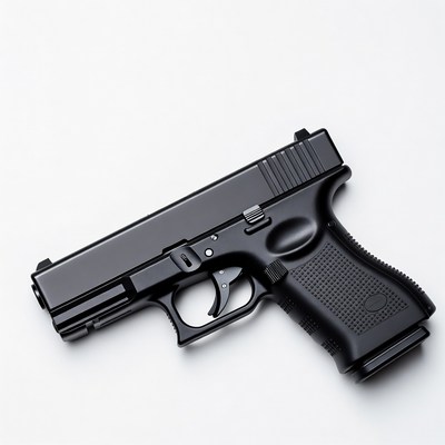 Black Glock pistol on white background