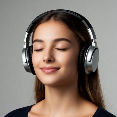 Young woman wearing headphones
