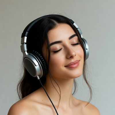 Woman listening to music with headphones