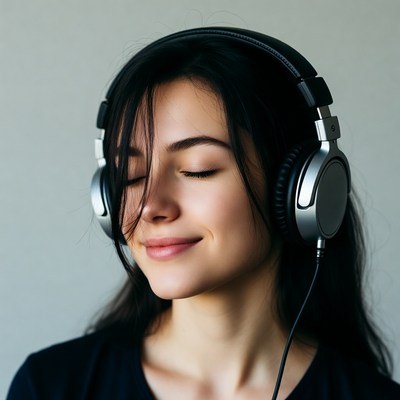 Woman listening to music with headphones
