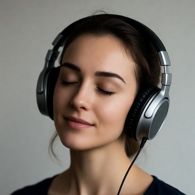 Woman listening to music with headphones