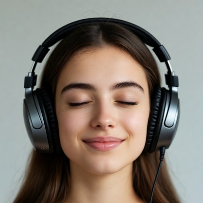 Young woman listening with headphones