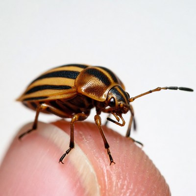 Striped Beetle on Human Finger