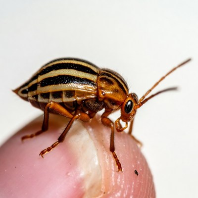 Striped Brown Beetle on Finger