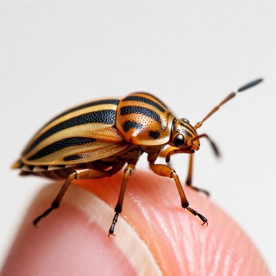 Striped beetle on finger