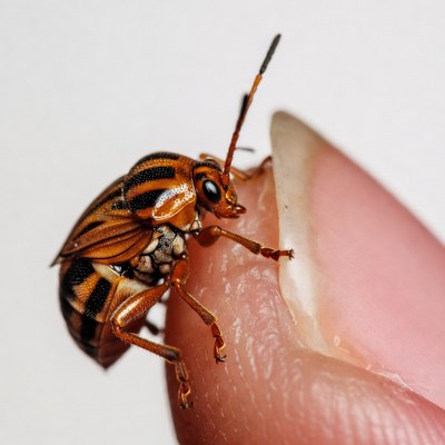 Striped Beetle on Pink Fingernail