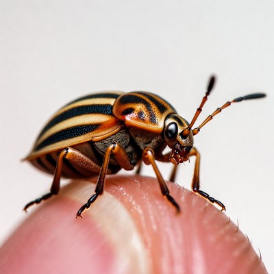 Striped Beetle on Finger
