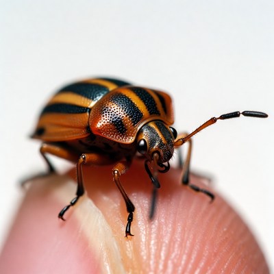 Striped Beetle on Pink Fingertip