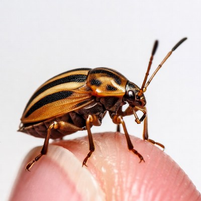 Striped Beetle on Fingertip