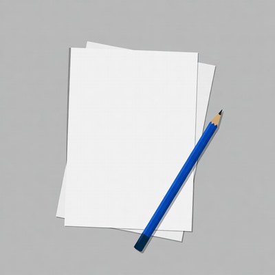 Blue Pencil on Blank Paper Stack