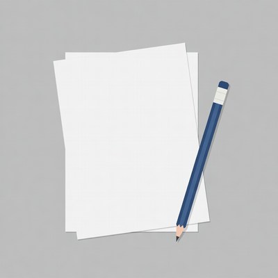 Stack of white papers with blue pencil