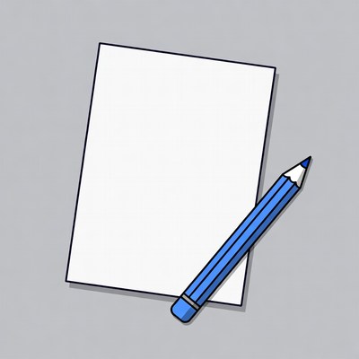 Blue pencil on white paper