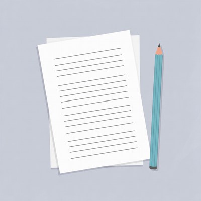 Stack of lined paper with pencil