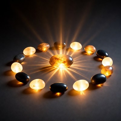 Amber Stones Circle with Black Rocks