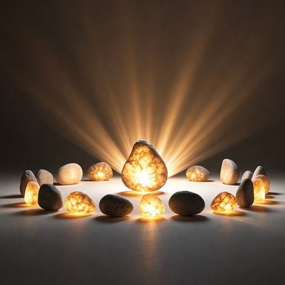 Glowing Crystal Surrounded by Lit Stones