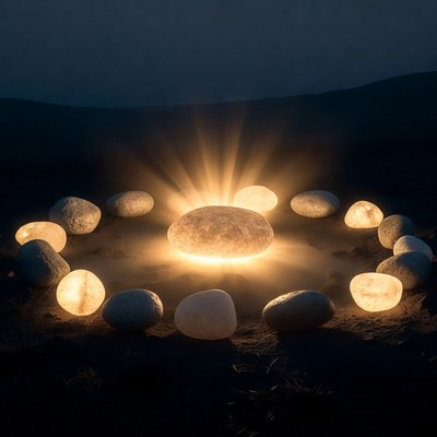 Glowing Stone Circle on Beach