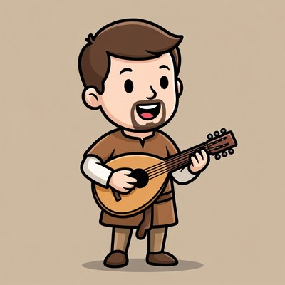 Cartoon man playing lute
