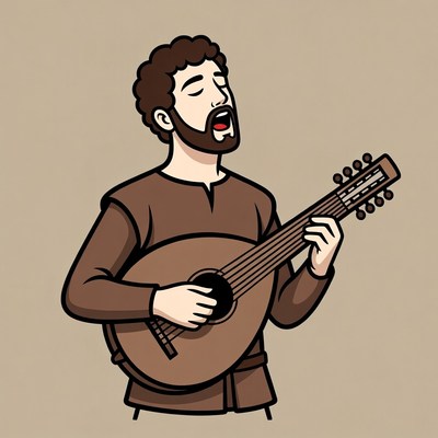 Man singing while playing lute