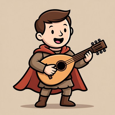 Cartoon boy playing lute